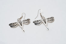 Load image into Gallery viewer, Navajo Handcrafted Silver Overlay Dragonfly Earrings