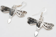 Load image into Gallery viewer, Navajo Handcrafted Silver Overlay Dragonfly Earrings