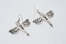 Load image into Gallery viewer, Navajo Handcrafted Silver Overlay Dragonfly Earrings