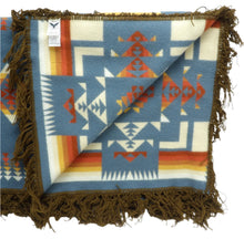 Load image into Gallery viewer, Pendleton Chief Joseph Blanket in Shale featuring a traditional Native American-inspired geometric pattern with arrow motifs, folded neatly to show intricate design and soft wool texture, inside view