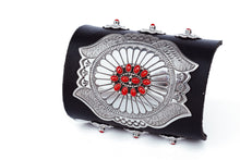 Load image into Gallery viewer, Black bow guard with silver and coral stones