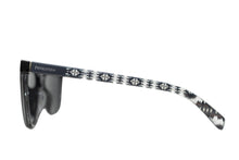 Load image into Gallery viewer, Dark grey Pendleton Sunglasses with patterned black and white arm on a white background