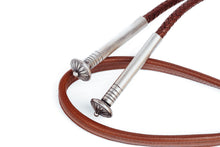 Load image into Gallery viewer, Matthew Charley Silver brown Bolo Tie with Turquoise Close up Silver tips