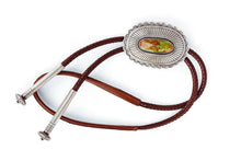 Load image into Gallery viewer, Matthew Charley Silver brown Bolo Tie with Turquoise on white background