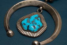 Load image into Gallery viewer, Matthew Charley Squash Blossom Necklace with Large Turquoise Stone