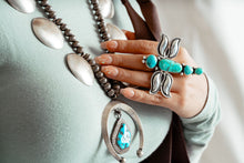 Load image into Gallery viewer, Matthew Charley Squash Blossom Necklace with Large Turquoise Stone