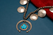 Load image into Gallery viewer, Matthew Charley Squash Blossom Necklace with Large Turquoise Stone