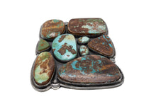 Load image into Gallery viewer, Turquoise stone belt buckle with nine stones on a white background