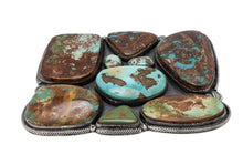 Load image into Gallery viewer, Belt buckle with nine Royston genstones inlay on a white background