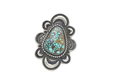 Load image into Gallery viewer, Silver Shadow Blow-Out design with Candelaria Turquoise By Navajo Silversmith Tommy Jackson