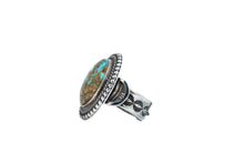 Load image into Gallery viewer, Silver Stamped Cigar Band featuring a Royston Turquoise Gem by Terry Martinez