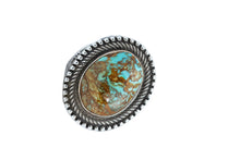Load image into Gallery viewer, Silver Stamped Cigar Band featuring a Royston Turquoise Gem by Terry Martinez