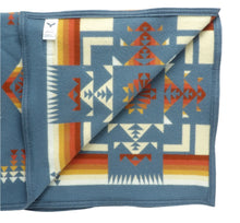 Load image into Gallery viewer, Pendleton Chief Joseph Blanket in Shale featuring a traditional Native American-inspired geometric pattern with arrow motifs, folded neatly to show intricate design and soft wool texture, Inside view