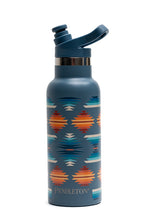Load image into Gallery viewer, Blue water bottle with Pendleton pattern on a white background