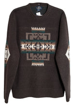 Load image into Gallery viewer, Dark brown sweater with geometric pattern on a light gray background