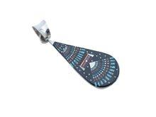 Load image into Gallery viewer, Teardrop-shaped pendant with decorative night Sky pattern, placed in a silver plate and silver bail at the top, on a white background