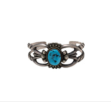 Load image into Gallery viewer, Vintage Cast Silver bracelet with a Sleeping Beauty Turquoise on a white background