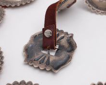 Load image into Gallery viewer, Close-up of the back of the silver buckle with leather strap on a white background