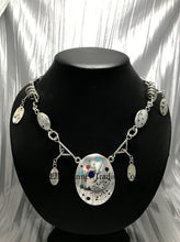 Load image into Gallery viewer, Benson Manygoats Silver Chain Inlayed Necklace front profile on necklace display.