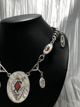 Load image into Gallery viewer, Benson Manygoats Silver Chain Inlayed Necklace reversed coral front on black display