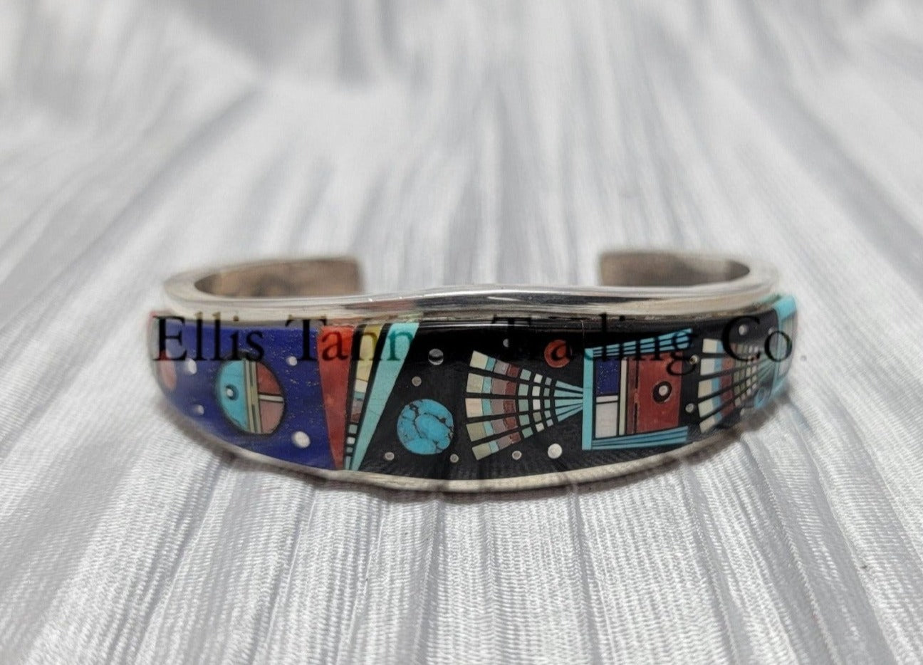 Ervin P. Tosise Vintage Native American Navajo Turquoise Inlay Sterling Silver Bracelet Ervin P. Tosise Vintage Native American Navajo Turquoise Inlay Sterling Silver Bracelet
