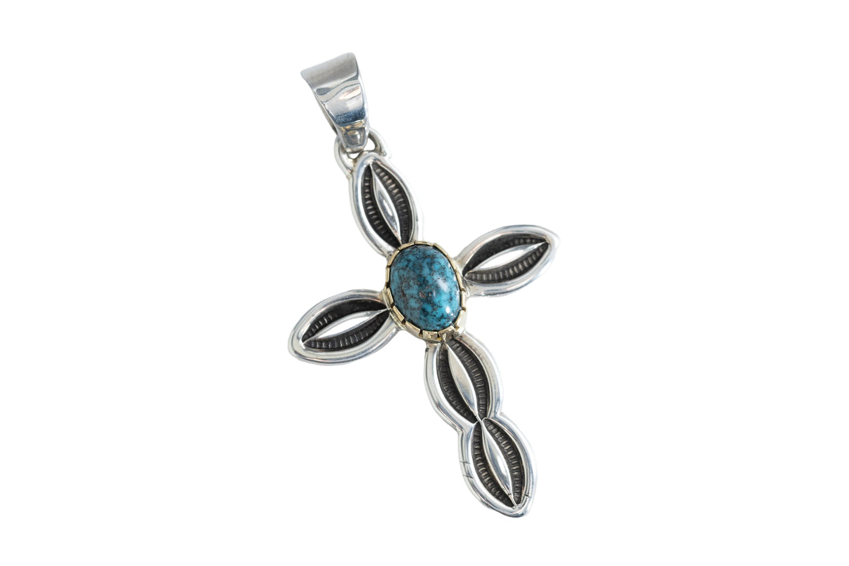 18k Gold and Silver Cross Pendant Stamped and Signed Matthew Charley