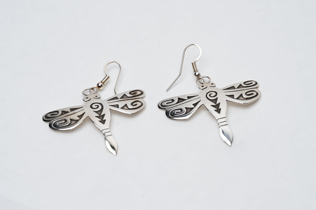 Navajo Handcrafted Silver Overlay Dragonfly Earrings