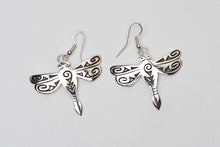 Load image into Gallery viewer, Navajo Handcrafted Silver Overlay Dragonfly Earrings
