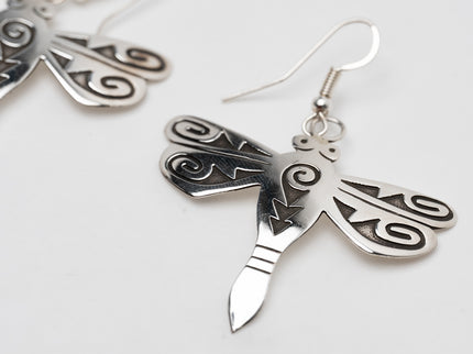 Navajo Handcrafted Silver Overlay Dragonfly Earrings