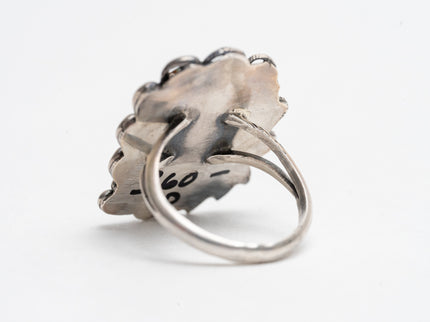 Vintage Old Fashioned Silver Leaf Turquoise Ring