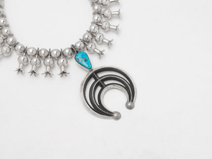 Harrison Jim Navajo Squash Blossom with Morenci Turquoise Gemstone