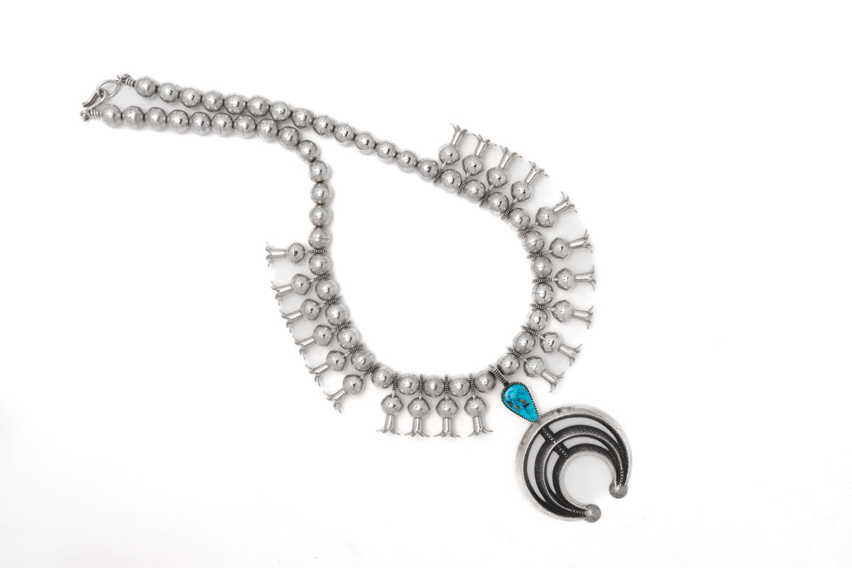 Harrison Jim Navajo Squash Blossom with Morenci Turquoise Gemstone