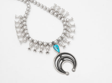 Harrison Jim Navajo Squash Blossom with Morenci Turquoise Gemstone