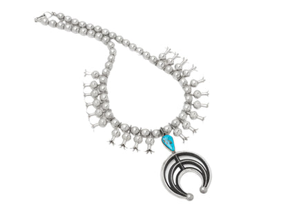 Harrison Jim Navajo Squash Blossom with Morenci Turquoise Gemstone