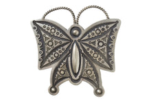 Load image into Gallery viewer, Hand stamped silver butterfly pendant on a white background
