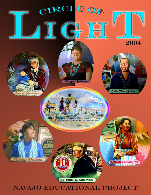 Circle of Light Book Cover which features seven images of murals of prominent Navajo figures