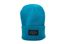 Load image into Gallery viewer, Teal  beanie with Pendleton label on brim back on a white background
