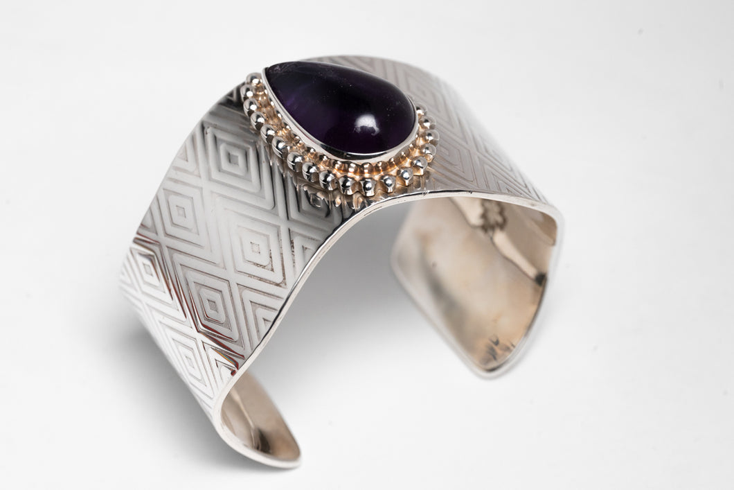 Benson Manygoats Diamond Stamped Bracelet with Sugalite Stone