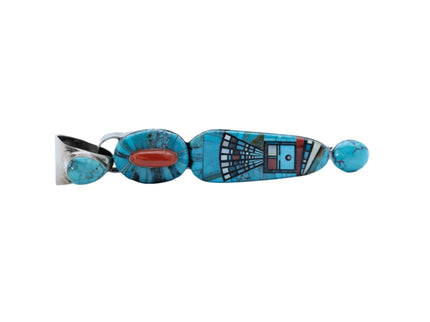 Sterling Silver Micro-Inlayed Pilot Mountain Turquoise Pendant By Navajo Artist Ervin P. Tsosie