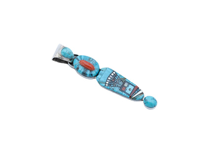 Sterling Silver Micro-Inlayed Pilot Mountain Turquoise Pendant By Navajo Artist Ervin P. Tsosie