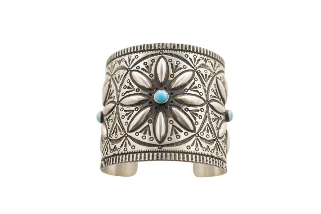 Sterling Silver Wide Stamped Cuff by Herman Smith