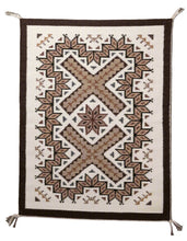 Load image into Gallery viewer, Woven navajo rug with geometric pattern on a plain background
