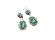 Load image into Gallery viewer, Turquoise stone earrings with silver settings on a white background
