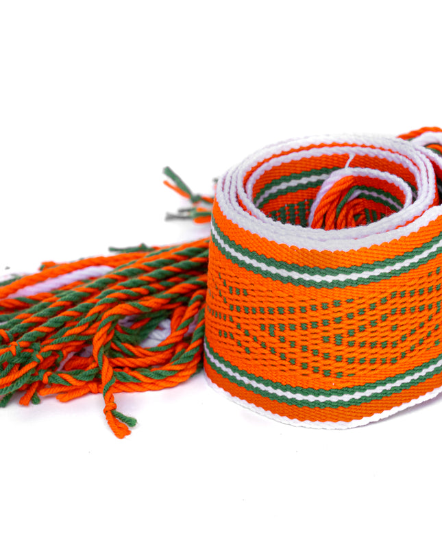 Navajo Orange with Green and White Stripes Sash Belt
