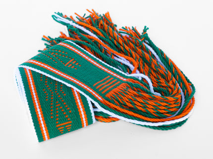 Green and Orange Navajo Sash Belt with white edges