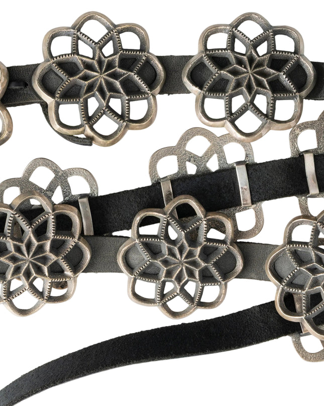 Harrison Jim Navajo Sterling Silver Cast Cut Out Concho Belt