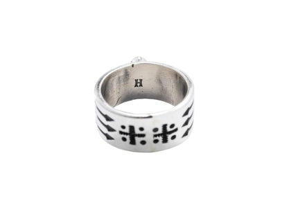 Sterling Silver Ring with Mediterranean Coral and Arrows by Navajo Silversmith Harrison Jim