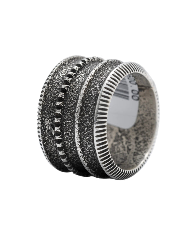 Silver Coin Stamped Edge Tufa Cast Ring By Navajo Harrison Jim