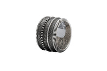 Load image into Gallery viewer, Silver Coin Stamped Edge Tufa Cast Ring By Navajo Harrison Jim

