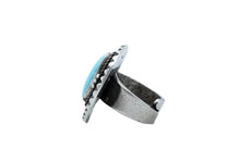 Load image into Gallery viewer, Ruffled Disc Ring with a Sleeping Beauty Turquoise By Navajo Silversmith Herman Smith
